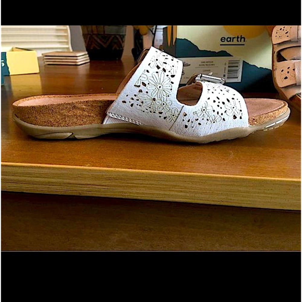 Earth White Leather Perforated Slide Sandals. NWT. 2 pairs: Womens Sz 5.5 & 6.